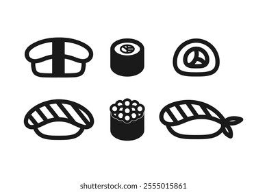 sushi japanese food line icon set