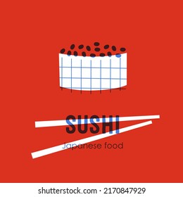 Sushi japanese food logo for sushi restaurant or delivery. Hand drawn elements for menu design, vector colorful illustration collection.