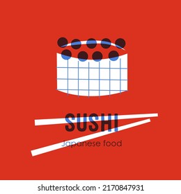 Sushi japanese food logo for sushi restaurant or delivery. Hand drawn elements for menu design, vector colorful illustration collection.