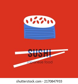 Sushi japanese food logo for sushi restaurant or delivery. Hand drawn elements for menu design, vector colorful illustration collection.