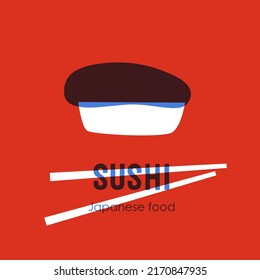 Sushi japanese food logo for sushi restaurant or delivery. Hand drawn elements for menu design, vector colorful illustration collection.