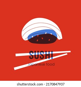 Sushi japanese food logo for sushi restaurant or delivery. Hand drawn elements for menu design, vector colorful illustration collection.