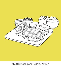 Sushi Japanese Food for Lunch Time Cartoon Digital Stamp Outline