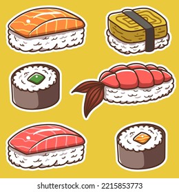 Sushi, Japanese food menu vector illustration. It's served on sushi restaurant or japanese restaurant.