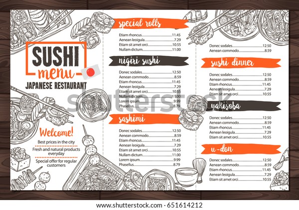 Sushi Japanese Food Restaurant Menu Sketch Stock Vector (Royalty Free ...