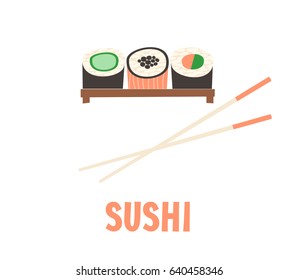 Sushi. Japanese food sushi roll vector illustration. 