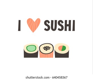Sushi. Japanese food sushi roll vector illustration. 