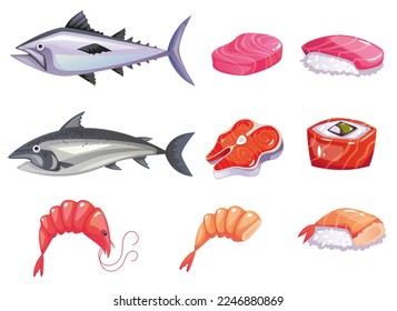 Sushi japanese food seafood roll concept isolated set. Design graphic element vector illustration