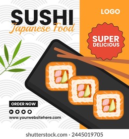 Sushi Japanese Food Social Media Illustration Flat Cartoon Hand Drawn Templates Background