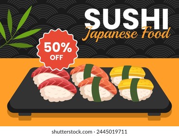 Sushi Japanese Food Social Media Background Flat Cartoon Hand Drawn Templates Illustration