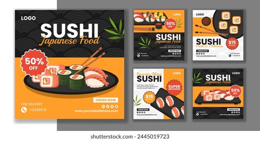 Sushi Japanese Food Social Media Post Flat Cartoon Hand Drawn Templates Background Illustration