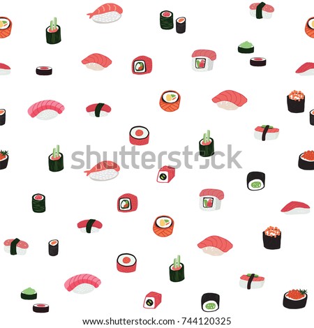 sushi japanese food vector doodle seamless pattern
