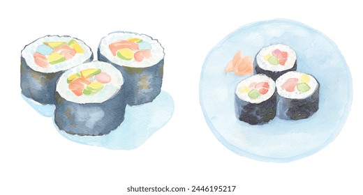 sushi japanese food watercolor vector illustration 