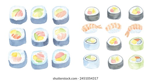 sushi japanese food watercolor vector illustration