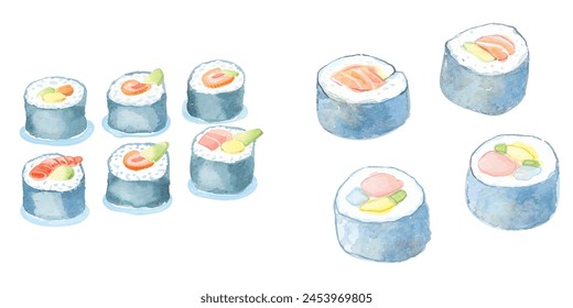 sushi japanese food watercolor vector illustration 