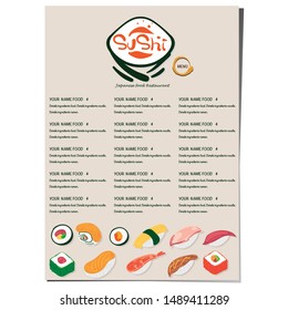 sushi japanese restaurant menu template design graphic