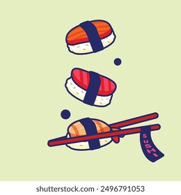 Sushi, Japanese style food, flat and colorful illustration.