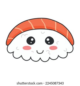 Sushi in kawaii style. Cute Japanese sushi with a smile. Vector illustration. Cartoon style. Logo for a sushi restaurant. Funny Sushi Character.