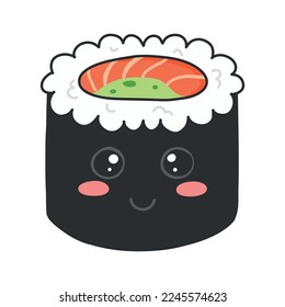 Sushi in kawaii style. Cute Japanese sushi with a smile. Vector illustration. Cartoon style. Logo for a sushi restaurant. Funny Sushi Character.