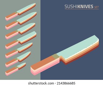 Sushi Knives Set Isometric Vector