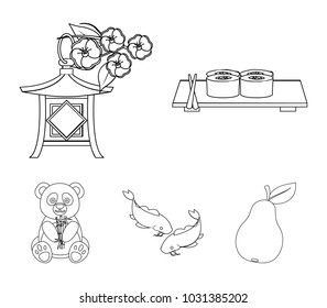 Sushi, koi fish, Japanese lantern, panda.Japan set collection icons in monochrome style vector symbol stock illustration web.