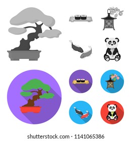 Sushi, koi fish, Japanese lantern, panda.Japan set collection icons in monochrome,flat style vector symbol stock illustration web.