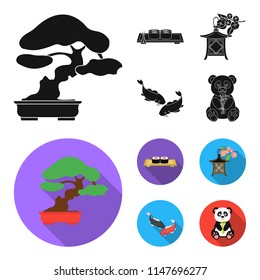 Sushi, koi fish, Japanese lantern, panda.Japan set collection icons in black,flat style vector symbol stock illustration web.