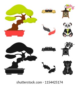 Sushi, koi fish, Japanese lantern, panda.Japan set collection icons in cartoon,black style vector symbol stock illustration web.