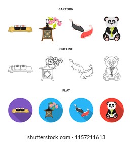 Sushi, koi fish, Japanese lantern, panda.Japan set collection icons in cartoon,outline,flat style vector symbol stock illustration web.