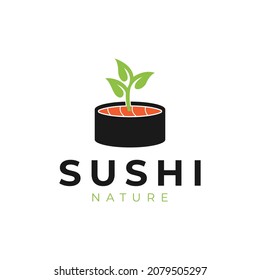 sushi leaf logo. Sushi combo with leaf logo design vector