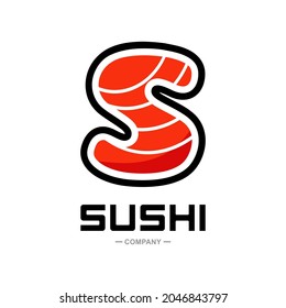 Sushi letter S vector logo design. Suitable for restaurant or bar sushi,  emblem of Japanese food with icon shape of sushi, label or sticker initial.