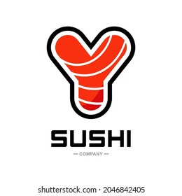 Sushi letter Y vector logo design. Suitable for restaurant or bar sushi,  emblem of Japanese food with icon shape of sushi, label or sticker initial.