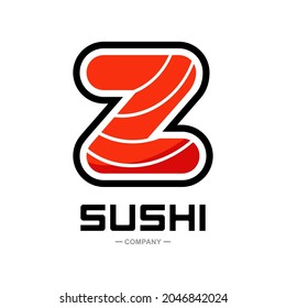 Sushi letter Z vector logo design. Suitable for restaurant or bar sushi,  emblem of Japanese food with icon shape of sushi, label or sticker initial.