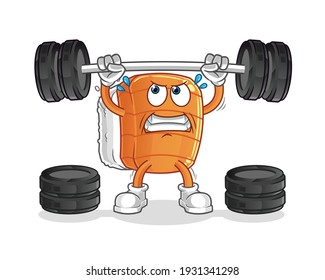 sushi lifting the barbell character. cartoon mascot vector