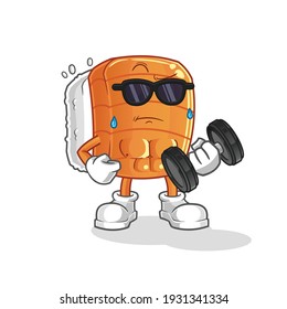 sushi lifting dumbbell vector. cartoon character