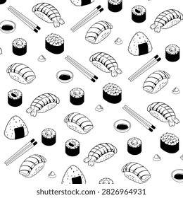 Sushi line art seamless pattern