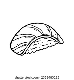 Sushi Linie Art Vektorkunst. Japan Lebensmittelzeichen. Schwarze farbige Illustration einzeln auf weißem Hintergrund.