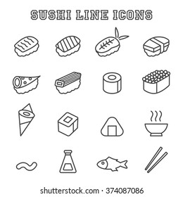 sushi line icons, mono vector symbols