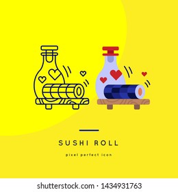 Sushi Line Icons in two style variations - Japanese dish
