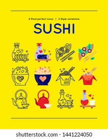 Sushi Line Icons in two style variations - Japanese dish