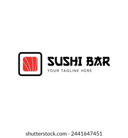 Sushi Logo Design Abstract on White Background. Asian Cuisine. Sushi Roll with Square Shaped Salmon Fish. Modern Symbol for Branding Identity, Banner, Outdoor Advertising, Web, Menu.