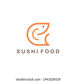 Sushi Logo Design With Fish. Isolated In White Background. Modern Design. Flat Logo. Sushi Logo. Sushi. Vector Illustration
