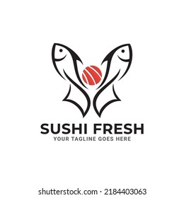 Sushi Logo Design With Fish. Isolated In White Background. Modern Design. Flat Logo. Sushi Logo. Sushi. Vector Illustration