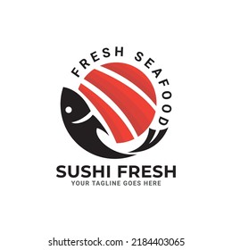 Sushi Logo Design With Fish. Isolated In White Background. Modern Design. Flat Logo. Sushi Logo. Sushi. Vector Illustration