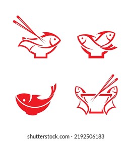 Sushi Logo Design With Fish. Isolated In White Background. Modern Design. Flat Logo. Sushi Logo. Sushi. Vector Illustration