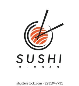 Plantilla de diseño de logotipo de sushi, icono de comida japonesa