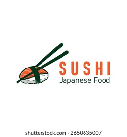 Sushi logo design as a typical Japanese food with an authentic and delicious taste, simple vector template illustration
