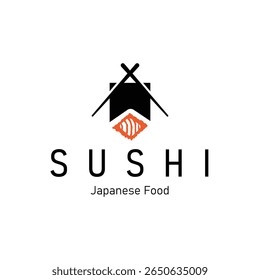 Sushi logo design as a typical Japanese food with an authentic and delicious taste, simple vector template illustration