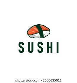 Sushi logo design as a typical Japanese food with an authentic and delicious taste, simple vector template illustration