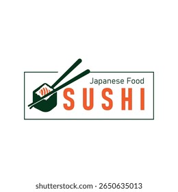 Sushi logo design as a typical Japanese food with an authentic and delicious taste, simple vector template illustration